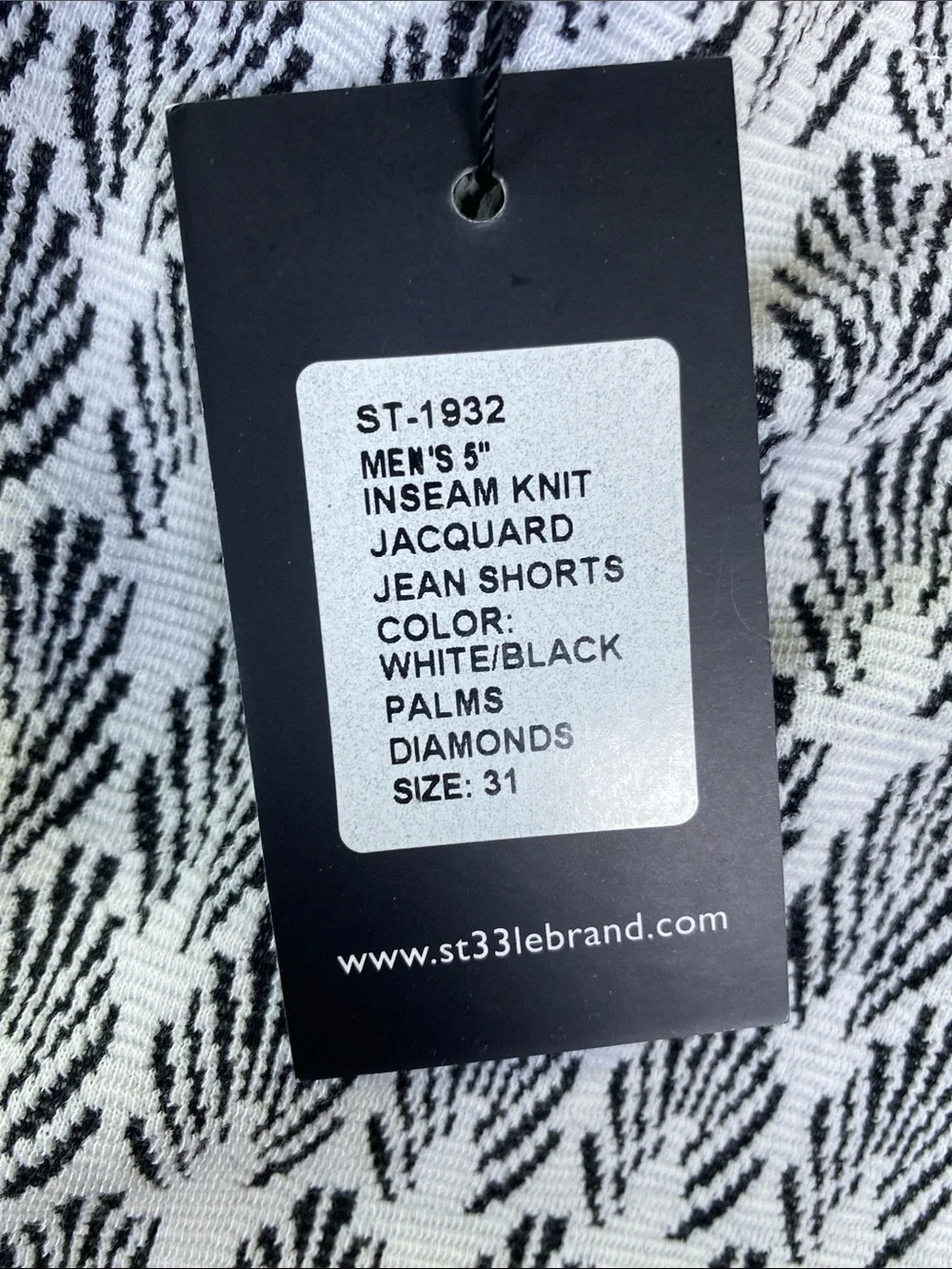 NWT ST33LE 5” Black & White Palms Printed Jacquard Shorts